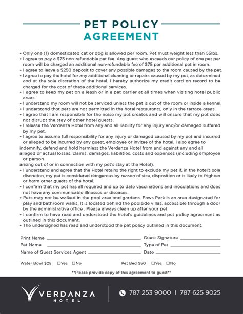 hotel pet policy samples.